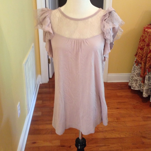 Grey top with flutter sleeves