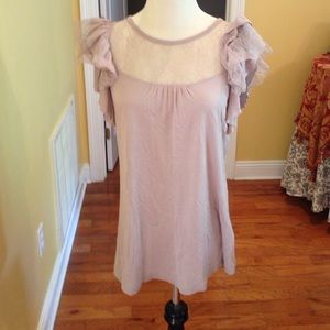 Grey top with flutter sleeves