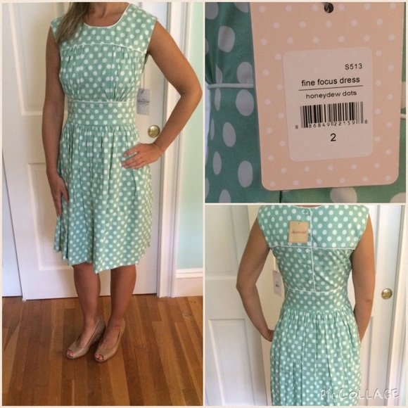 Downeast Basics Dress, light green with polkadots