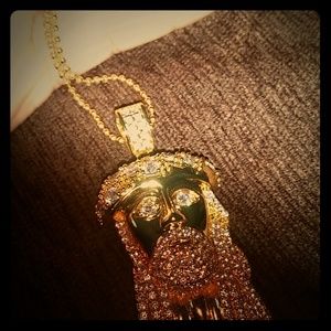 Gold jesus piece with ball chain and lab diamonds