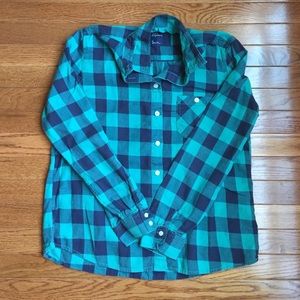 Green and Navy Blue Plaid Button-up