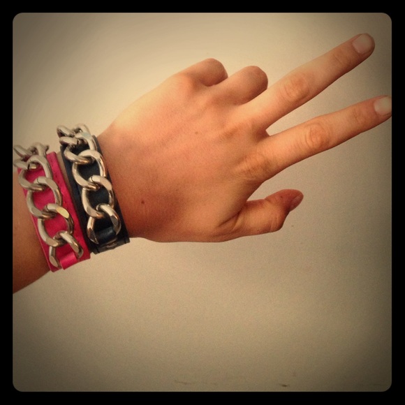 Blue and Pink Chain Fake Leather Bracelets