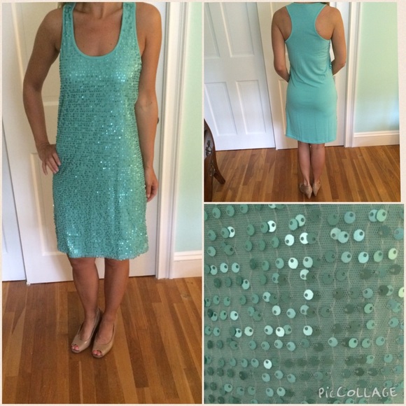 Teal sequined tank dress