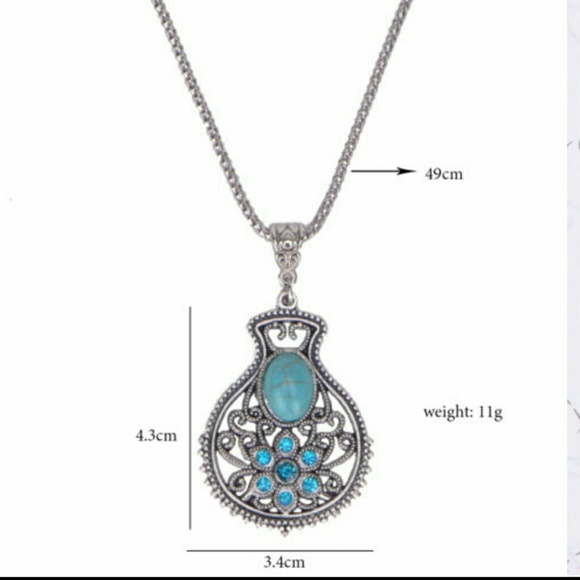 Turquoise Blue Crystal Rhinestone Pendant Necklace - Picture 3 of 4
