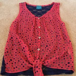 Pink and navy blouse/lace tank top.