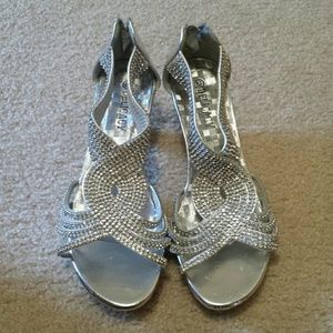 Silver with diamond covered straps occassion heels