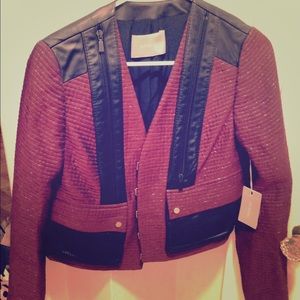 Jason Wu Leather Trim Silk Wool Blend Jacket