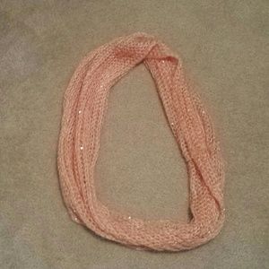 Peach knit infinity scarf with sequins