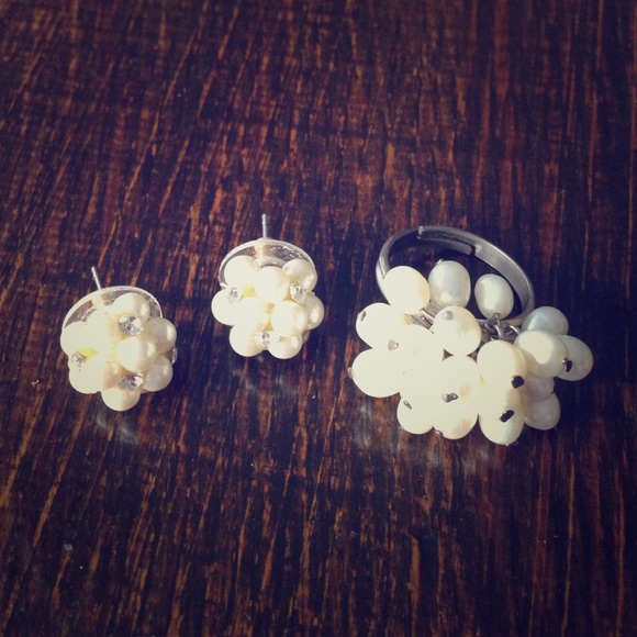 Pearl Earrings and Ring Fashion Jewelry