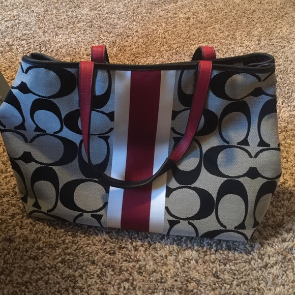 Coach signature stripe handbag