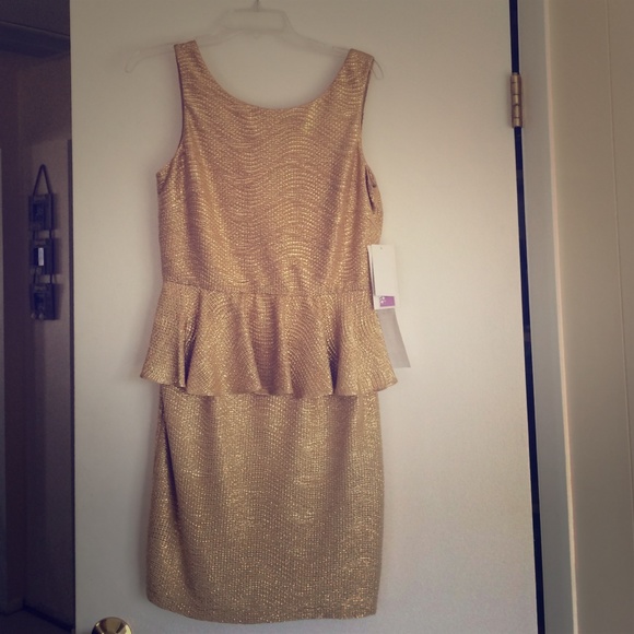 Hailey Logan by Adrianna Papell Gold Peplum Dress