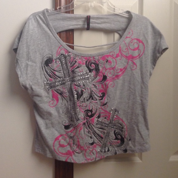 Pink & Grey top with cut out back