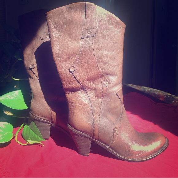 CHOCOLATE BROWN 100% LEATHER COWBOY BOOTS