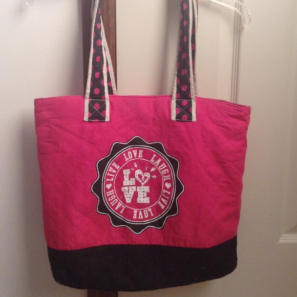 Pink "Live Love Laugh" beach tote