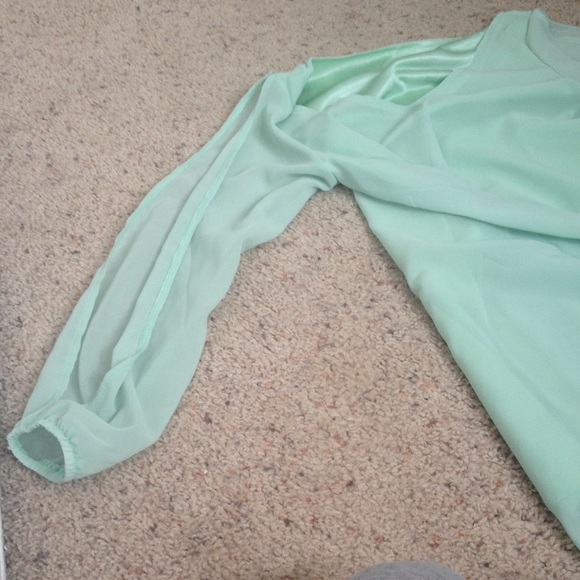 Mint colored sheer long sleeve - Picture 1 of 3