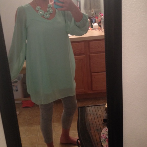 Mint colored sheer long sleeve - Picture 3 of 3