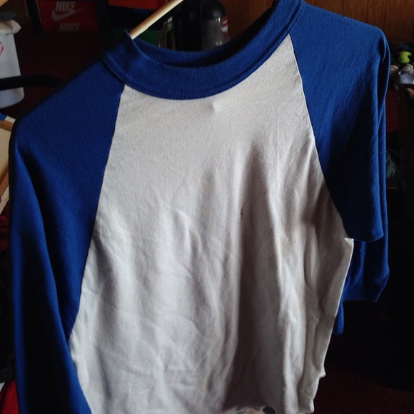White and blue baseball tee