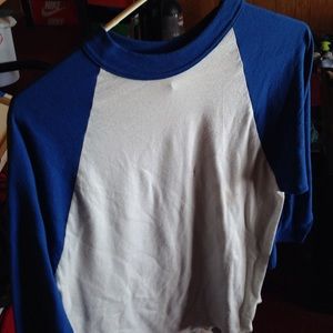 White and blue baseball tee