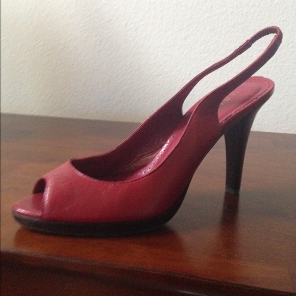 Red leather sling back shoes