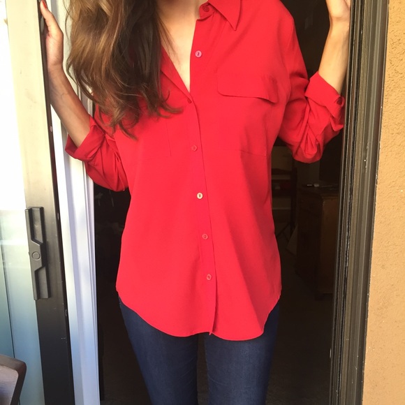Red chiffon button down