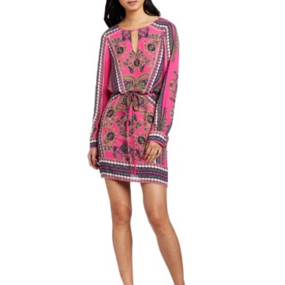 BCBG Max Azria neon pink scarf print dress