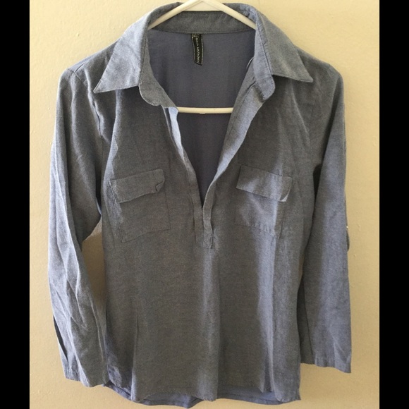 Poof Couture Tops - Chambray Open-Neck Pull Over