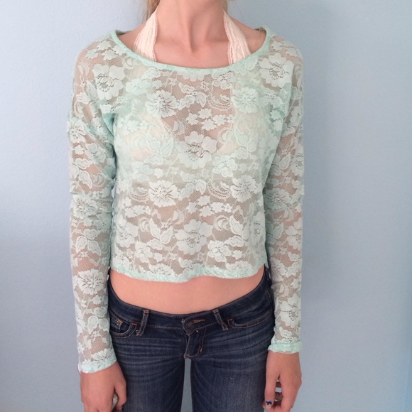 Teal lace long sleeve shirt - Picture 1 of 1