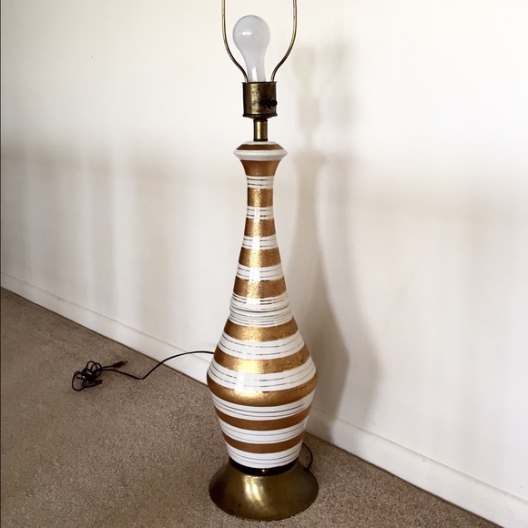 Striped Vintage Lamp - 1960's - Gold & White