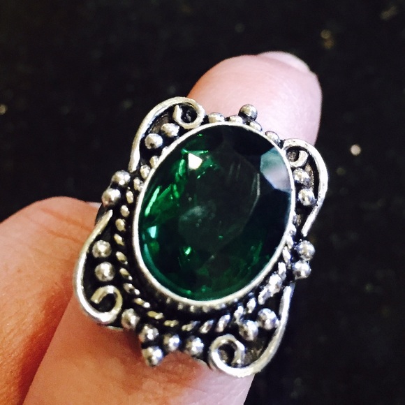 Green Emerald with German Silver