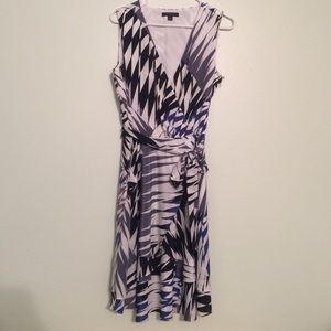 Gray, black, royal blue and white patterned dress