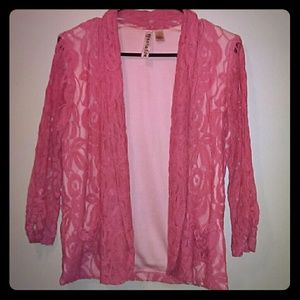 Coral Lace Floral Pattern Blazer