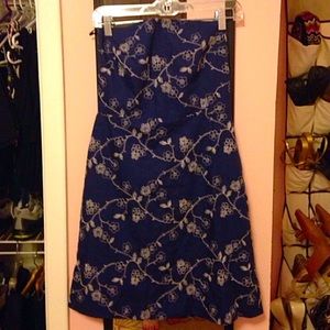 Tocca navy embroidered strapless dress