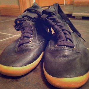 Slouchy black leather Keds Hi tops