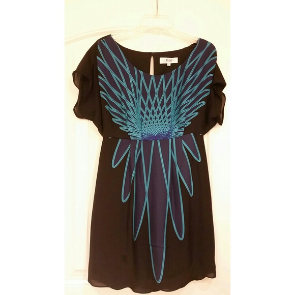 Tibi Black with teal and blue design dress