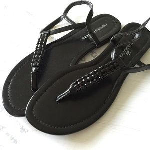 Black Strappy Sandals with Black Stones