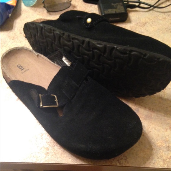 Black suede clogs