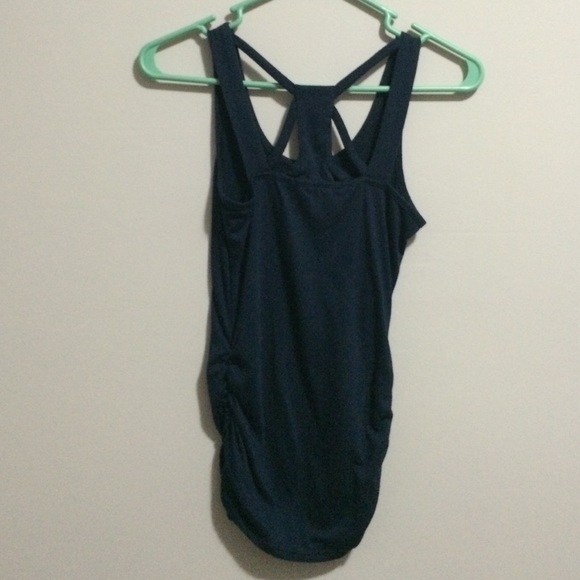 Blue tank top.