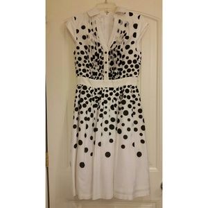 Kay Unger White with black dot dress