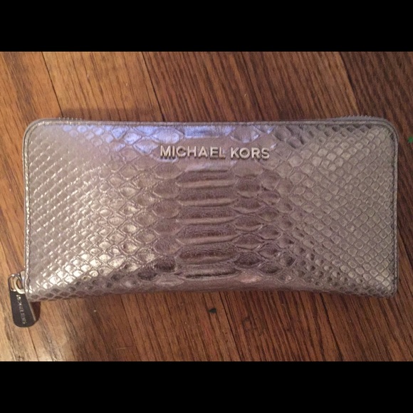 Michael Kors Jet Set silver python embossed wallet