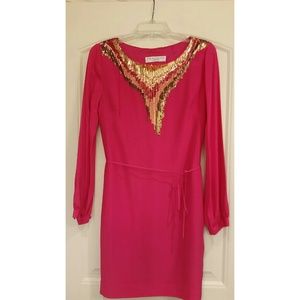 Trina Turk hot pink with sequins dress