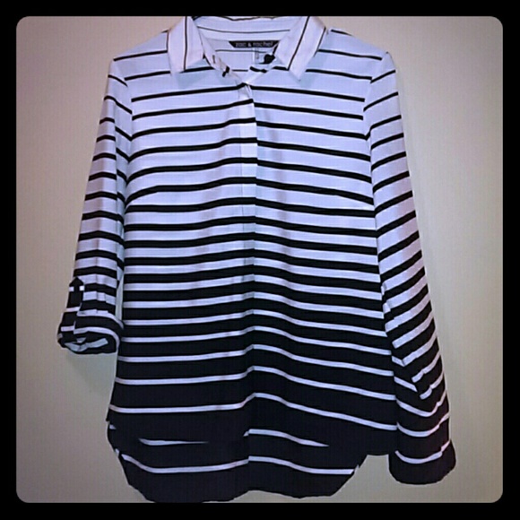 Black and White Ombre Striped Hidden Button Shirt