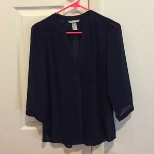 Sheer 3/4 sleeve navy H&M blouse