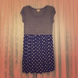 Mixed Media Drawstring Polka Dot Dress