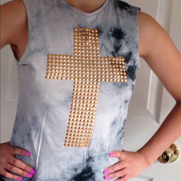 ASOS tie-dye tee with metallic gold cross