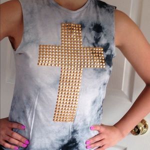 ASOS tie-dye tee with metallic gold cross