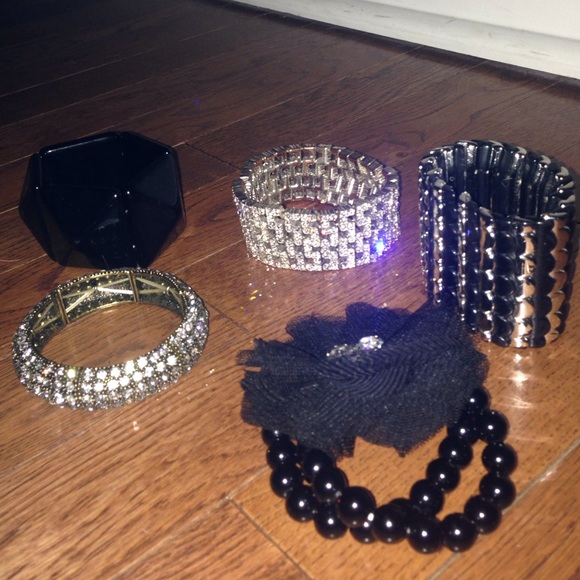 Black and diamond like jewel bracelet bundle set - Picture 3 of 3