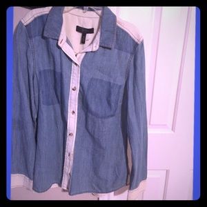 Denim shirt in front  with tan in back NWT