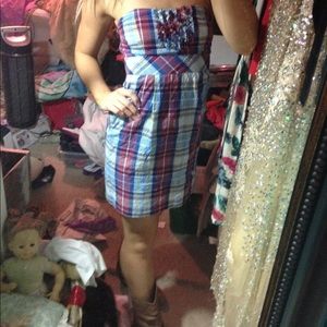Cute country dress. Plaid blue and red print.