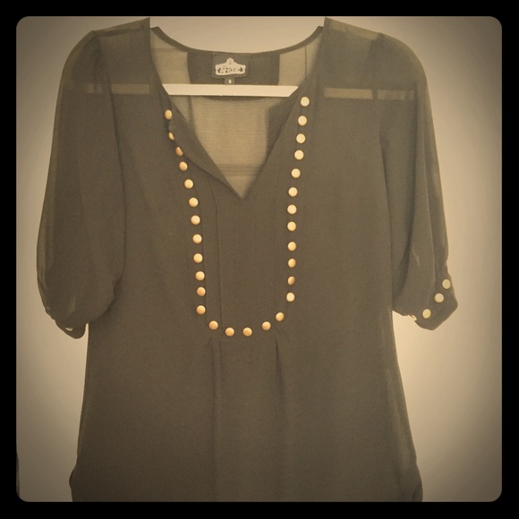 Black Drape Top with Brass Rivets