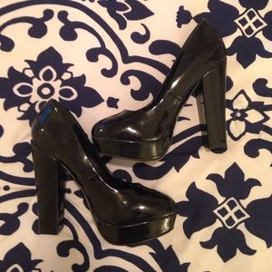 Platform Black Patent Pumps